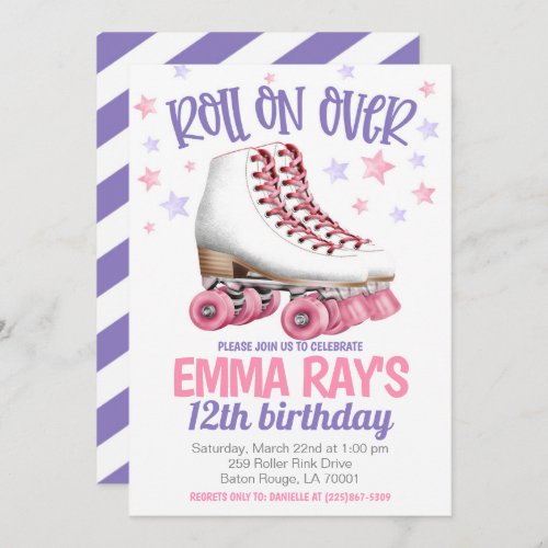 Roll on Over Roller Skating Birthday  Invitation