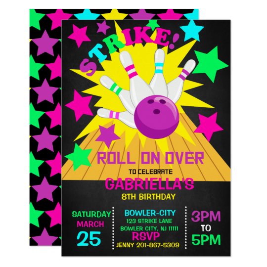 Roll On Over... STRIKE Bowling Birthday Party Invitation