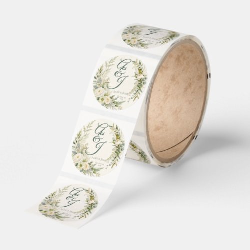 Roll:Personalized Botanical Initials Envelope Classic Round Sticker