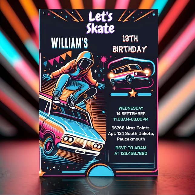 Roll Scooter Jump Zone Skateboarding 13th Birthday Invitation (Creator Uploaded)