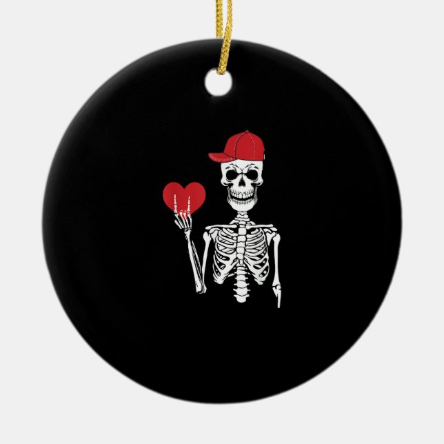 Roll Skeleton Hands Heart Valentines Day Skull Ceramic Ornament (Front)