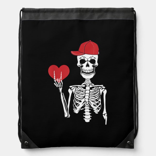 Roll Skeleton Hands Heart Valentines Day Skull Drawstring Bag (Front)
