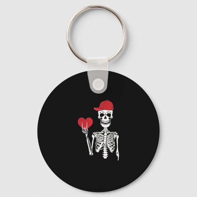 Roll Skeleton Hands Heart Valentines Day Skull Keychain (Front)