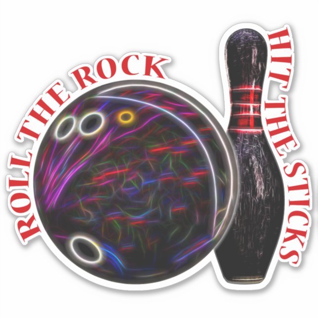 Roll the Rock, Bowling Ball & Pin, Vinyl Sticker (Front)