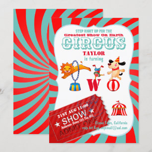 ROLL UP CIRCUS 2nd Birthday Boy Girl Greatest Show Invitation