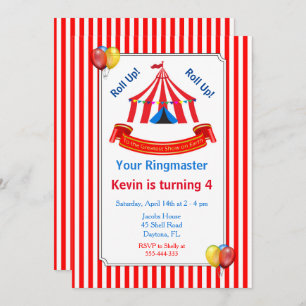 Roll up! Roll up! Circus Birthday Party in Red Invitation