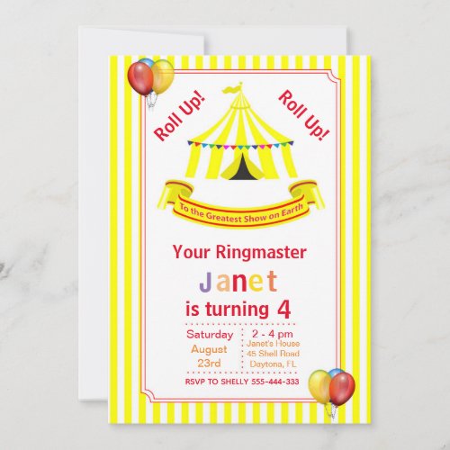 Roll up Roll up Circus Birthday Party Pink Invitation