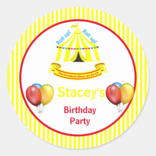Roll up! Roll up! Circus Birthday Party Yellow Classic Round Sticker