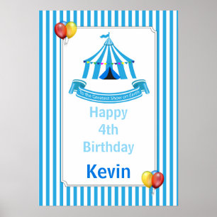 Roll up! Roll up! Circus Birthday Poster in Blue