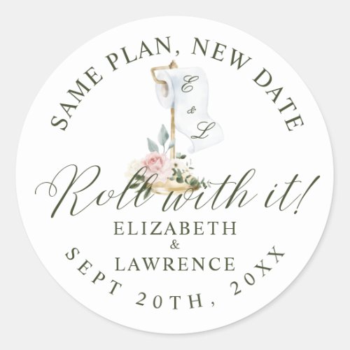 Roll With It Blush Florals  Toilet Paper White Classic Round Sticker