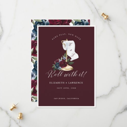 Roll With It Elegant Burgundy Florals Toilet Paper Save The Date