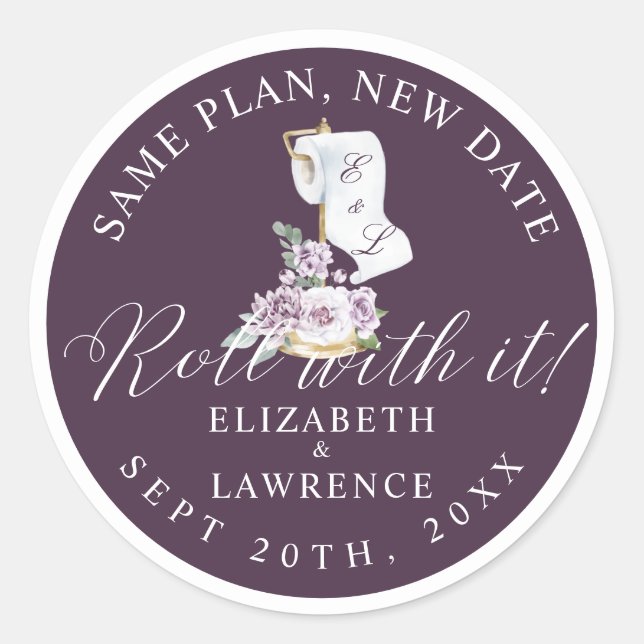 Roll With It Elegant Violet Florals & Toilet Paper Classic Round Sticker (Front)