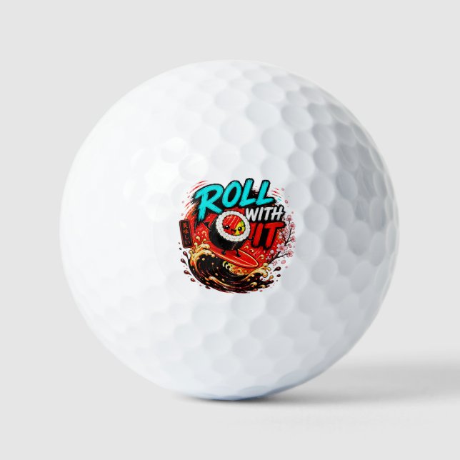 Roll With It – Funny Surfing Sushi Design Golf Balls (Front)