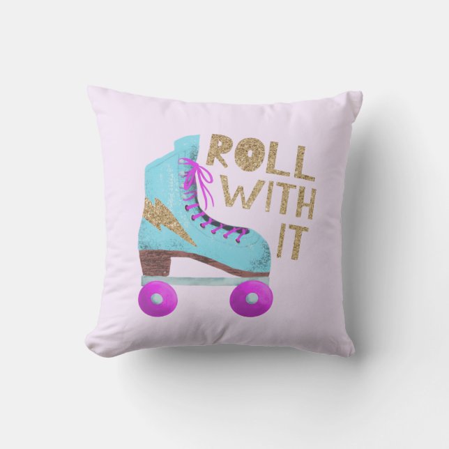 ROLL WITH IT | Retro Roller Skate Throw Pillow (Front)