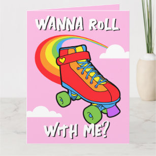 Roll With Me Gay Rainbow Roller Skate Valentine's Card