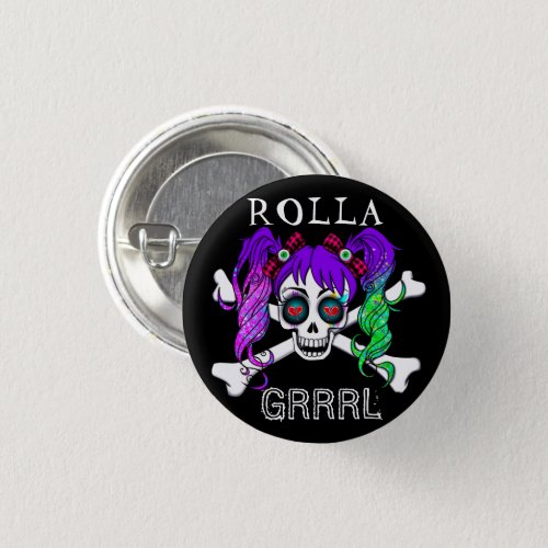 Rolla Grrrl Punk Rock Roller Derby Button Pin