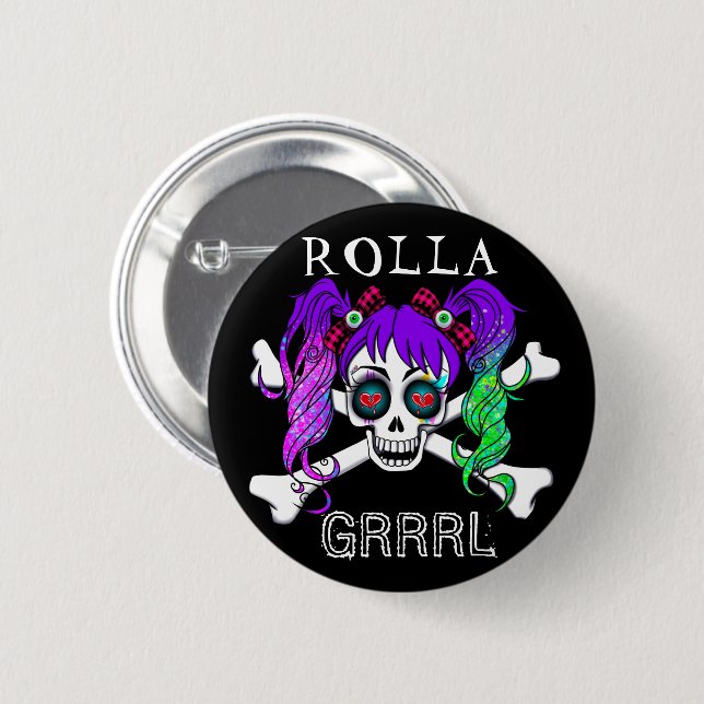 Rolla Grrrl Punk Rock Roller Derby Button Pin (Front & Back)