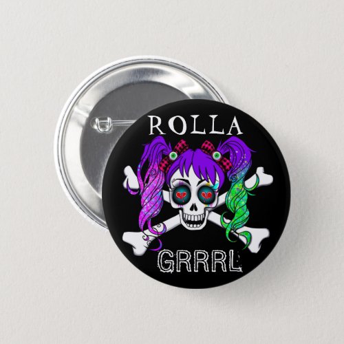 Rolla Grrrl Punk Rock Roller Derby Button Pin