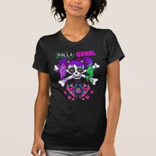 Rolla Grrrl Punk Rock Skater Girl Skull T-shirt
