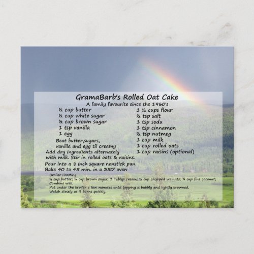 Rolled Oat Cake Recipe Postcard