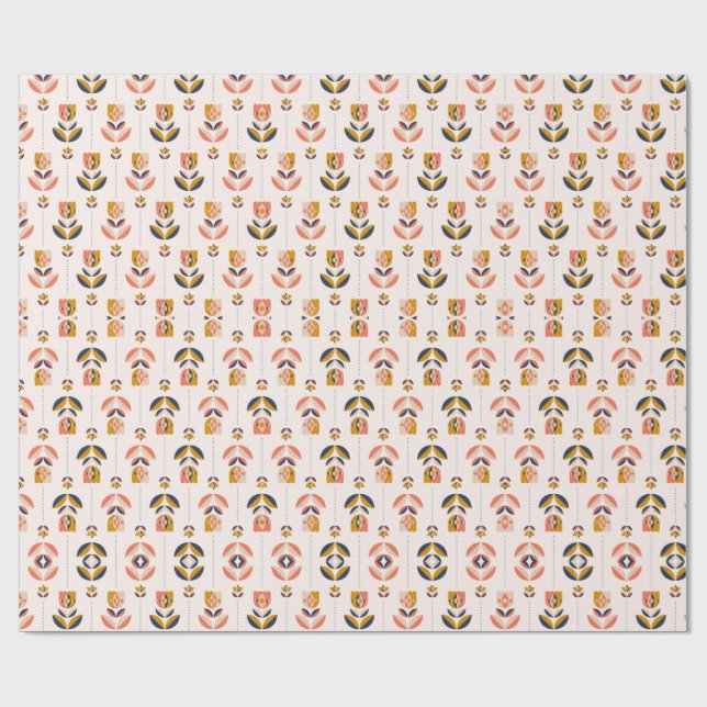 Rolled pink floral wrapping paper with a repeated  (Flat)