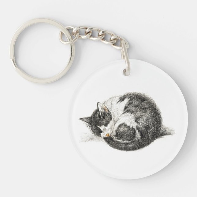 Rolled up lying sleeping cat (1825) keychain (Front)