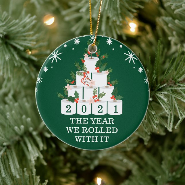 Rolled With It Funny Toilet Paper Christmas Tree Ceramic Ornament (Tree)