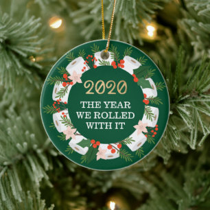 Rolled With It Funny Toilet Paper Christmas Wreath Ceramic Ornament