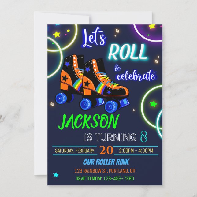 Roller birthday invitation boy Skating invitation (Front)