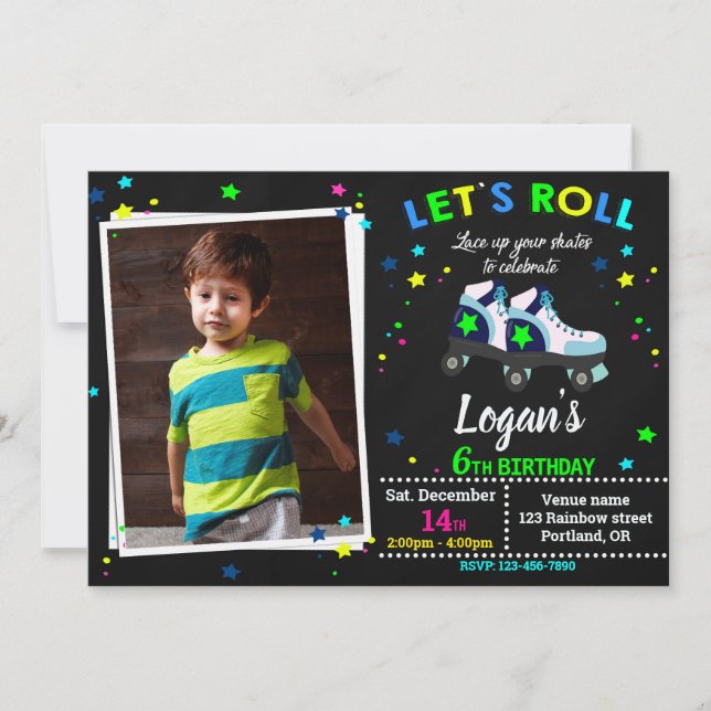 Roller birthday invitation Boy Skating invitation (Front)