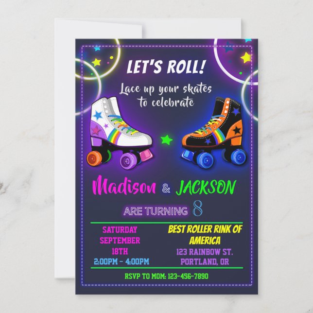 Roller birthday invitation for Boy and Girl (Front)