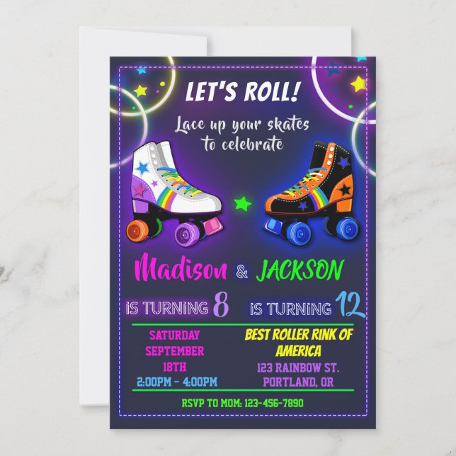 Roller birthday invitation for Boy and Girl (Front)