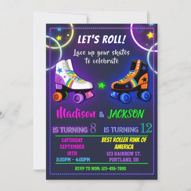 Roller birthday invitation for Boy and Girl (Front)