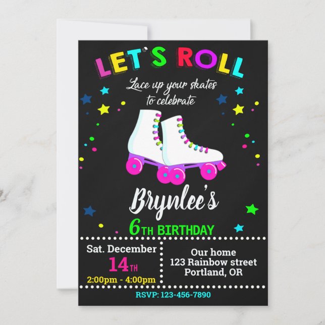 Roller birthday invitation Skating birthday invite (Front)