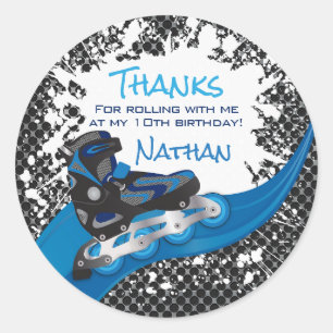 Roller Blade Grunge Blue Birthday Party Classic Round Sticker