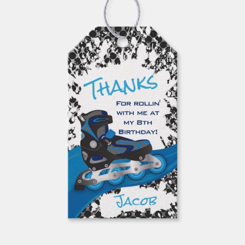 Roller Blade Grunge Blue Birthday Party Gift Tags