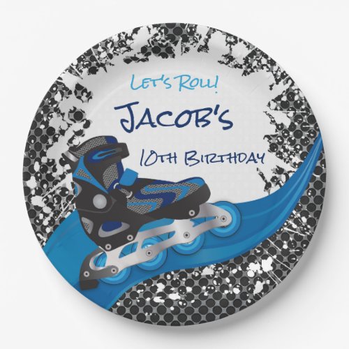 Roller Blade Grunge Blue Birthday Party Paper Plates