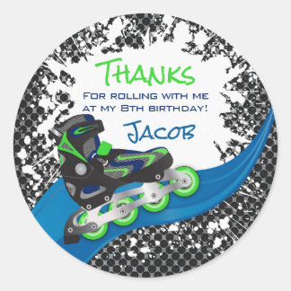 Roller Blade Grunge Green Birthday Party Classic Round Sticker