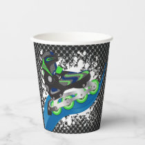 Roller Blade Grunge Green Birthday Party Paper Cups