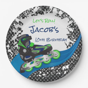 Roller Blade Grunge Green Birthday Party Paper Plates