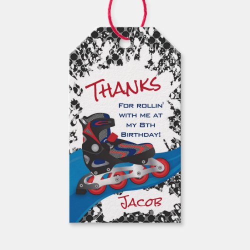 Roller Blade Grunge Red Birthday Party Gift Tags