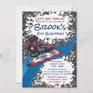 Roller Blade Grunge Red Birthday Party Invitation