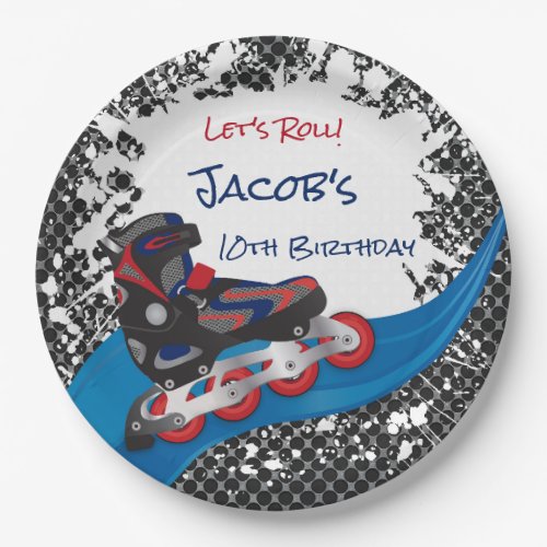 Roller Blade Grunge Red Birthday Party Paper Plate