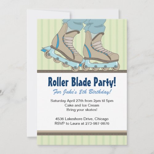 Roller Blade Themed Birthday Party Invitations