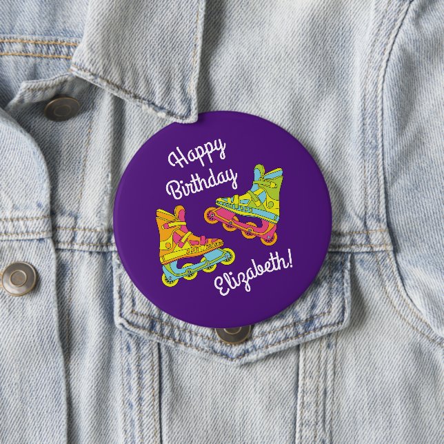 Roller Blades Skates Kids Birthday Party Skating Button (In Situ)