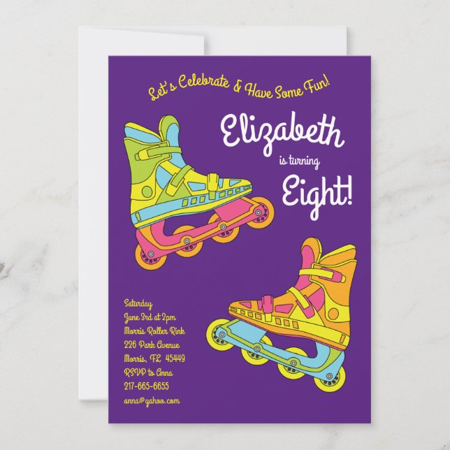 Roller Blades Skates Kids Birthday Party Skating Invitation (Front)