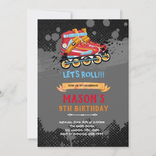 Roller blading theme birthday invitation