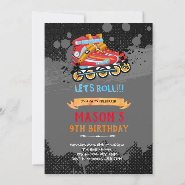 Roller blading theme birthday invitation | Zazzle