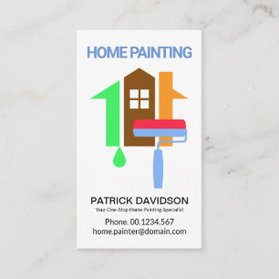 Roller Brush Painting Colorful Home Contractor Business Card