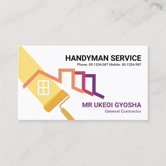 Roller Brush Painting Rooftop Building Business Card (Front)